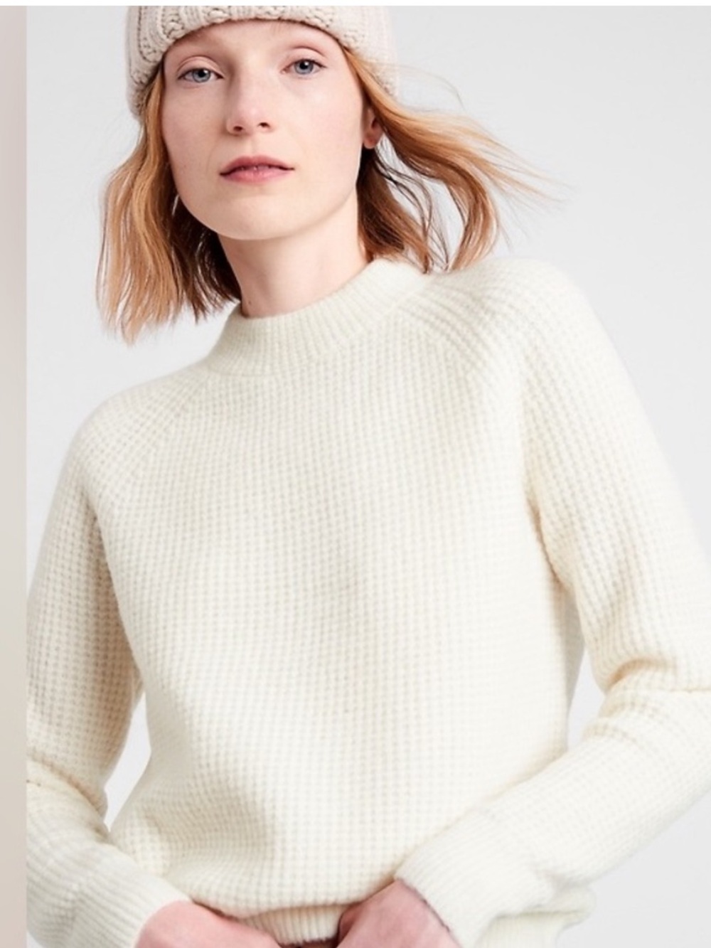 Banana Republic Ivory Waffle-Knit Crew Sweater Size S